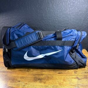 Nike Duffel Bag Navy Blue White Swoosh Gym Sports Travel Duffel Bag